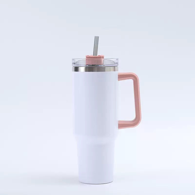 H1.0 40oz Glossy White Blank Sublimation Double Vacuum Mugs with Color Handle 20Pack China Warehouse