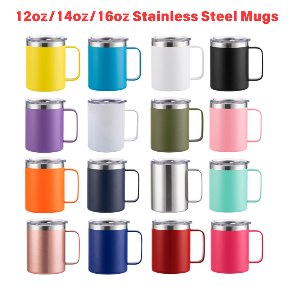12oz/14oz/16oz Double Wall Stainless Steel Powder Coated Mugs for Laser Engraving 50 Pack China Warehouse