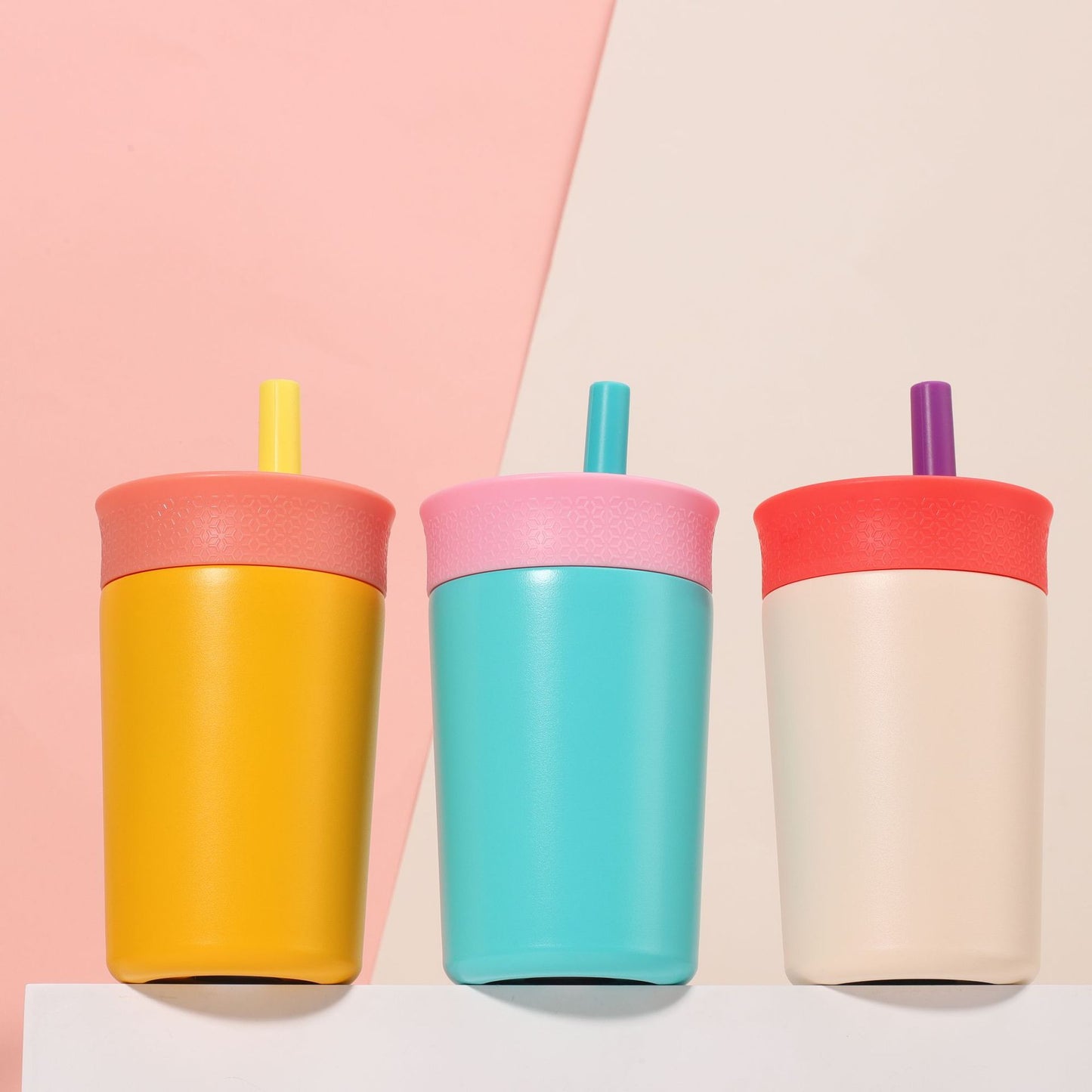 25Pack China Warehouse 12oz Owala Style Kids Double Wall Stainless Steel Cups with Silicone Straws Cute Macaron Color Tumblers for Laser Engraving