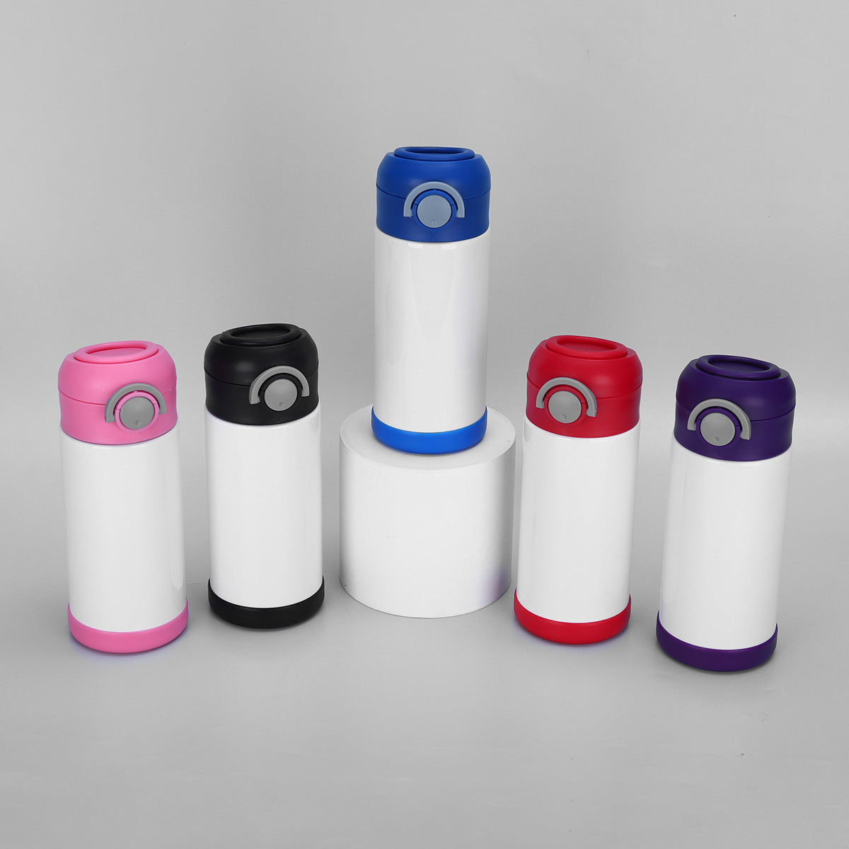 25 Pack China Warehouse 12oz Kids Bounce Lids Cup Sublimation Blank Tumbler Stainless Steel Pea Cup Portable Lock Vacuum Insulated Water Bottles for Children