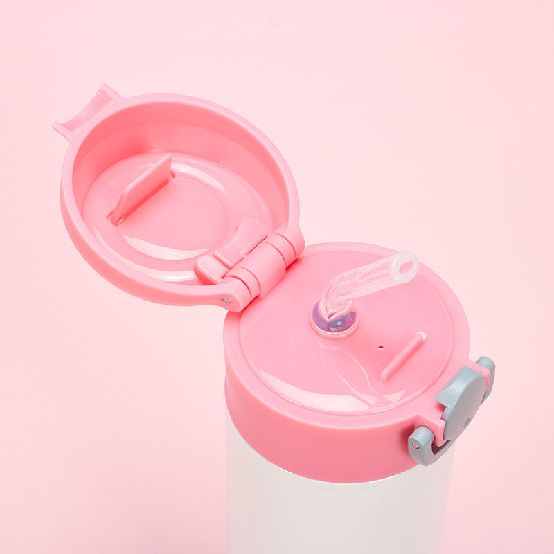25 Pack China Warehouse 12oz Kids Bounce Lids Cup Sublimation Blank Tumbler Stainless Steel Pea Cup Portable Lock Vacuum Insulated Water Bottles for Children