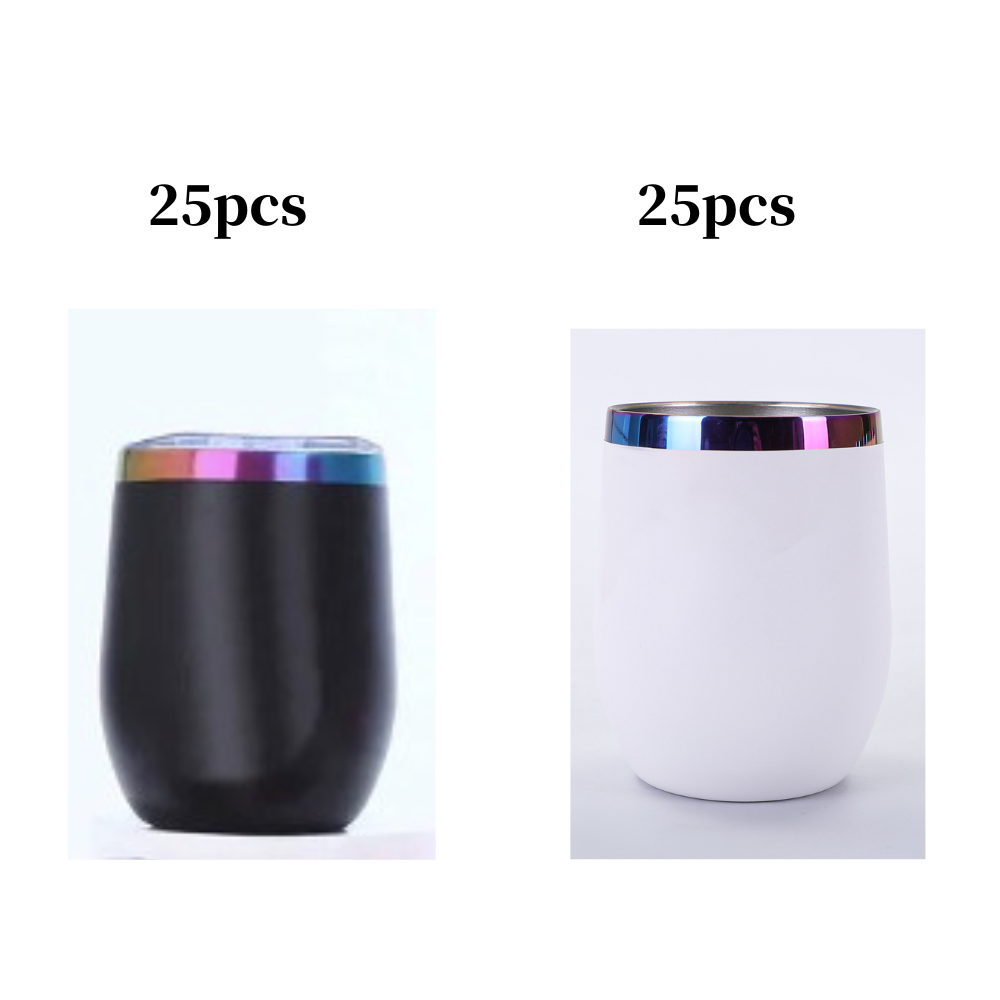 12oz Rainbow Plated Wine Tumbles Double Wall Insulated Cups for Laser Engraving 50Pack China Warehouse