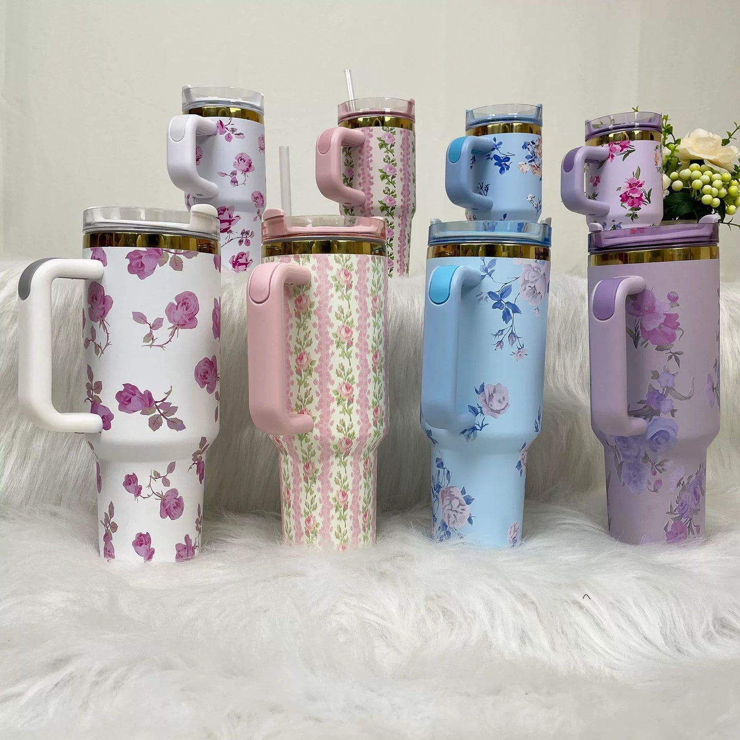 14oz 40oz Love Shack Fancy Collab πΈ π Mirror Gold Underneath Blank Quencher Tumblers with Flower Designs 20Pack