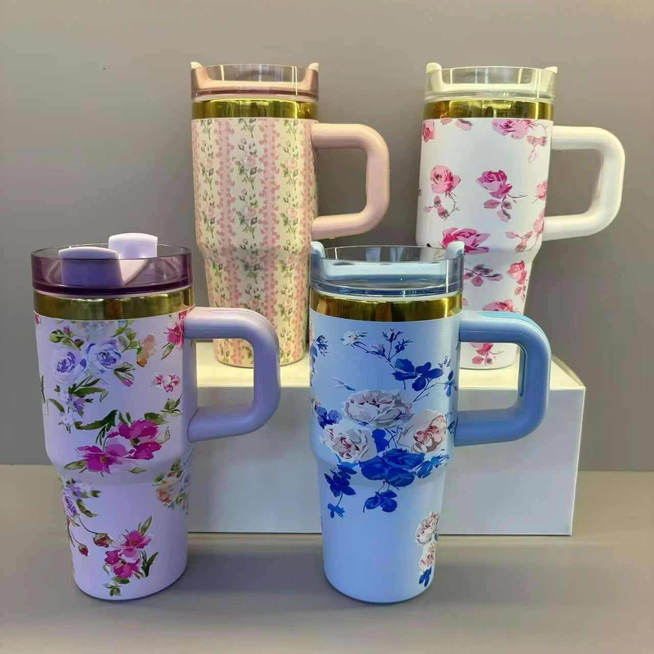 14oz 40oz Love Shack Fancy Collab πΈ π Mirror Gold Underneath Blank Quencher Tumblers with Flower Designs 20Pack