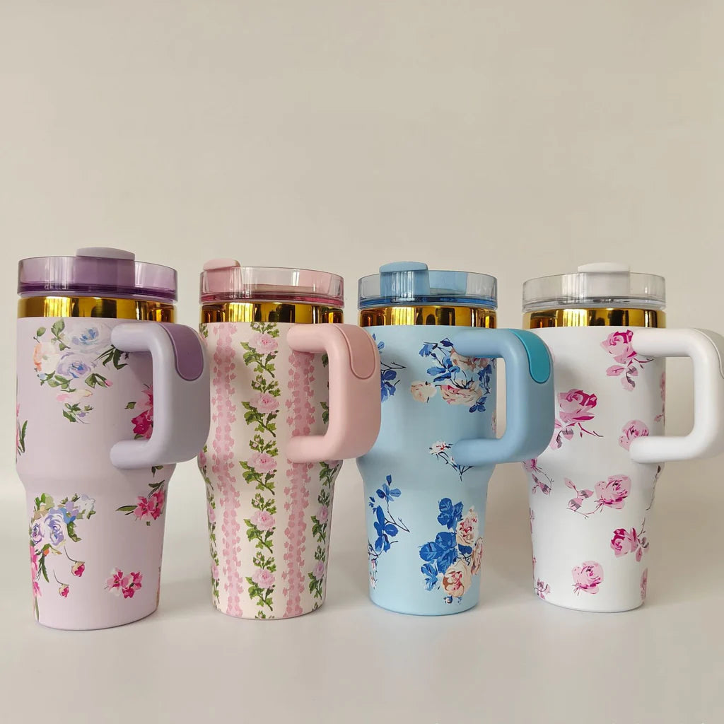 14oz 40oz Love Shack Fancy Collab πΈ π Mirror Gold Underneath Blank Quencher Tumblers with Flower Designs 20Pack
