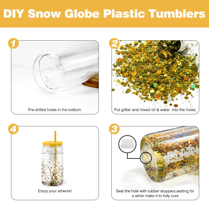 16oz Snow Globe Plastic Can with Colorful Plastic Lids Pre Drilled Hole 25 Pack USA Warehouse