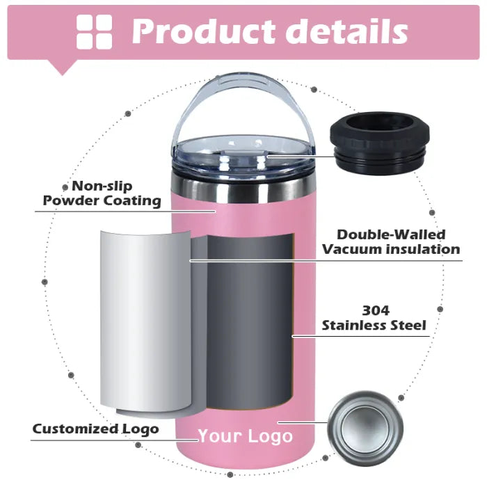 16oz Powder Coated Cooler Can with Two Lids and Bottom with Opener 4 in one Tumblers for Laser Engraved 25Pack USA Warehouse