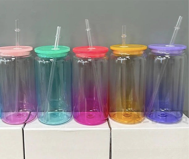 16oz Ombre Jelly Color Plastic Can for UV DTF Wraps Unbroken Water Cups for Kids 50pack USA Warehouse