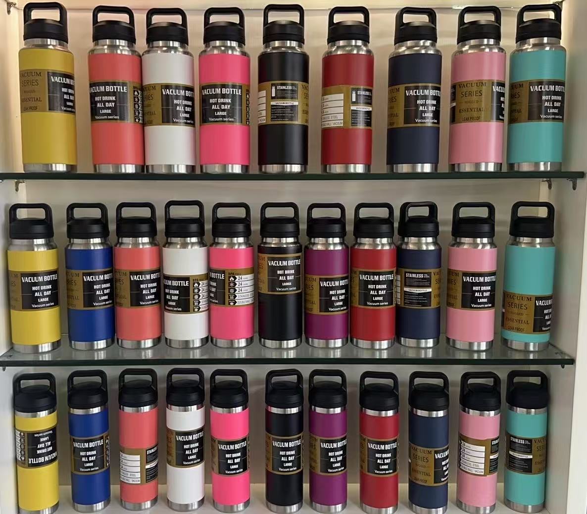 18oz 27oz 37oz Yeti Style Powder Coated Water Bottles with Flip Straw and Chug Cap Lids for Laser Engarving 25 Pack China Warehouse