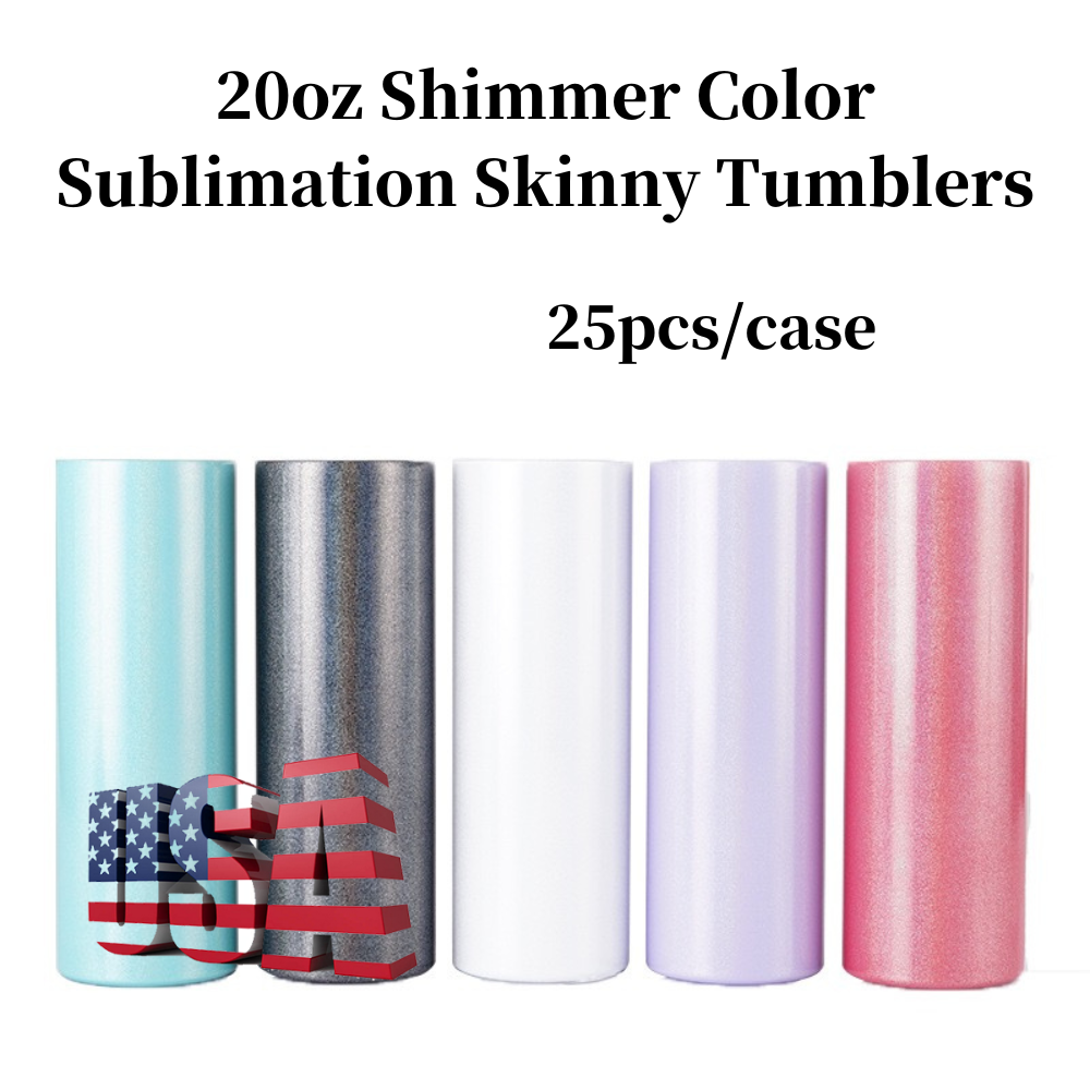 20oz Shimmer Color Sublimation Skinny Straight Tumblers for Heat Press 25Pack USA Warehouse