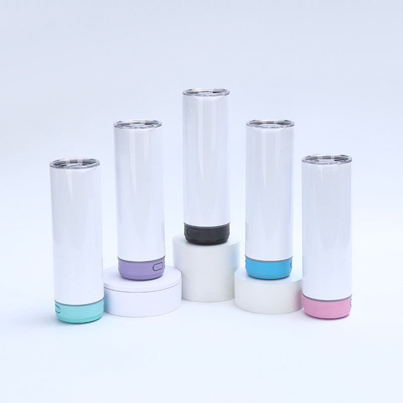 20oz White Blank Sublimation Straight Music Player Bluetooth Speaker Tumblers 12 Pack