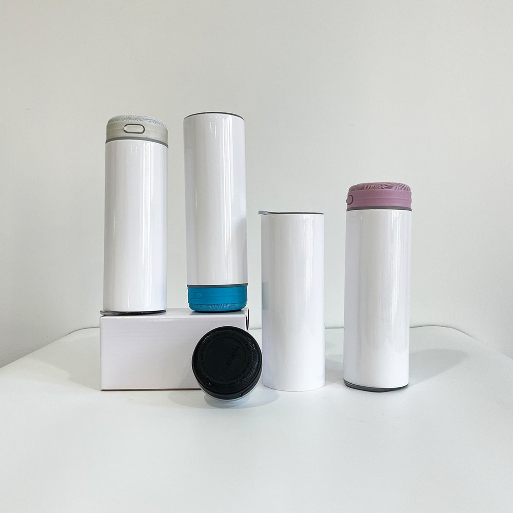 20oz White Blank Sublimation Straight Music Player Bluetooth Speaker Tumblers 12 Pack