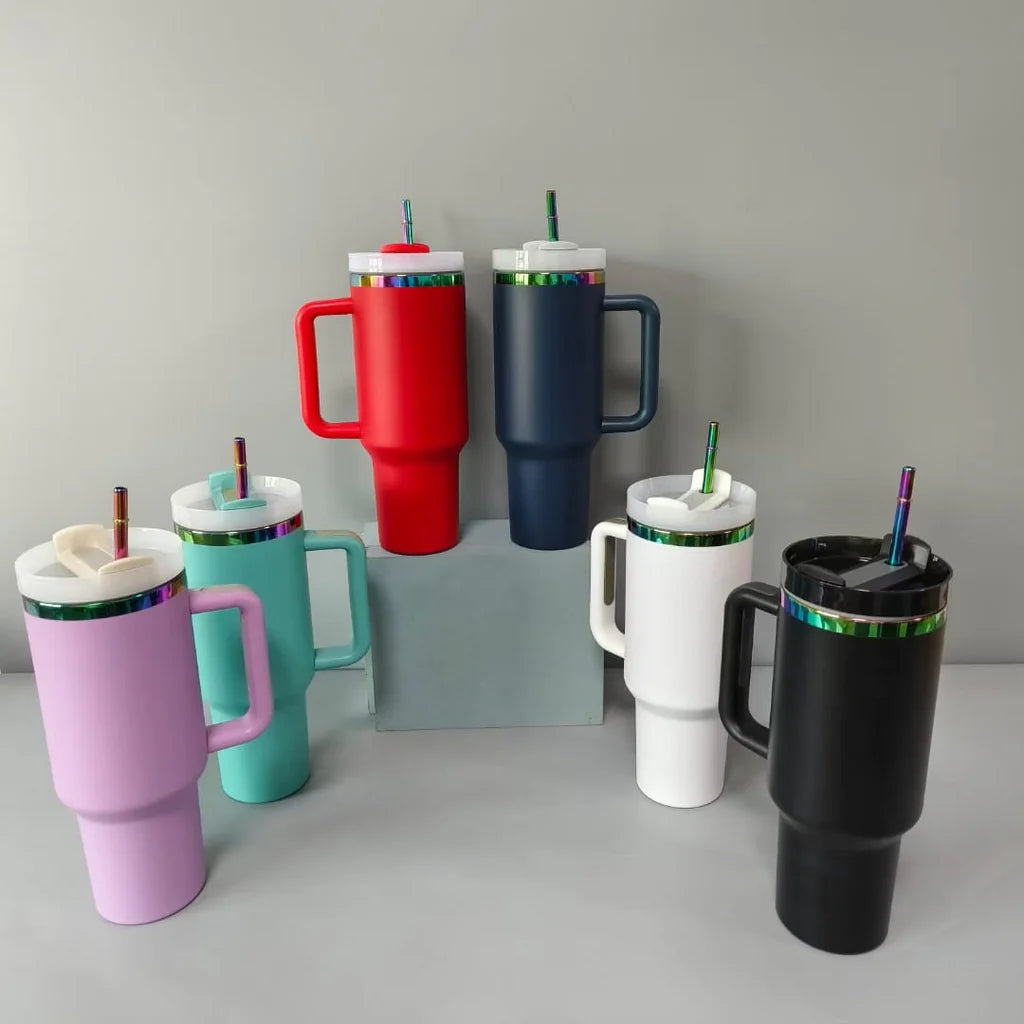 40oz 🌈Rainbow Plated Tumblers Powder Coated Quencher Tumbler with Meatl Straw for Laser Engraving 20Pack China