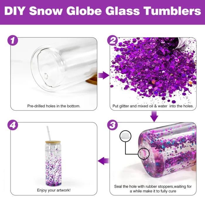 25oz Snow Globe Pre Drilled Sublimation Glass Can with Wooden Lids 25Pack USA Warehouse