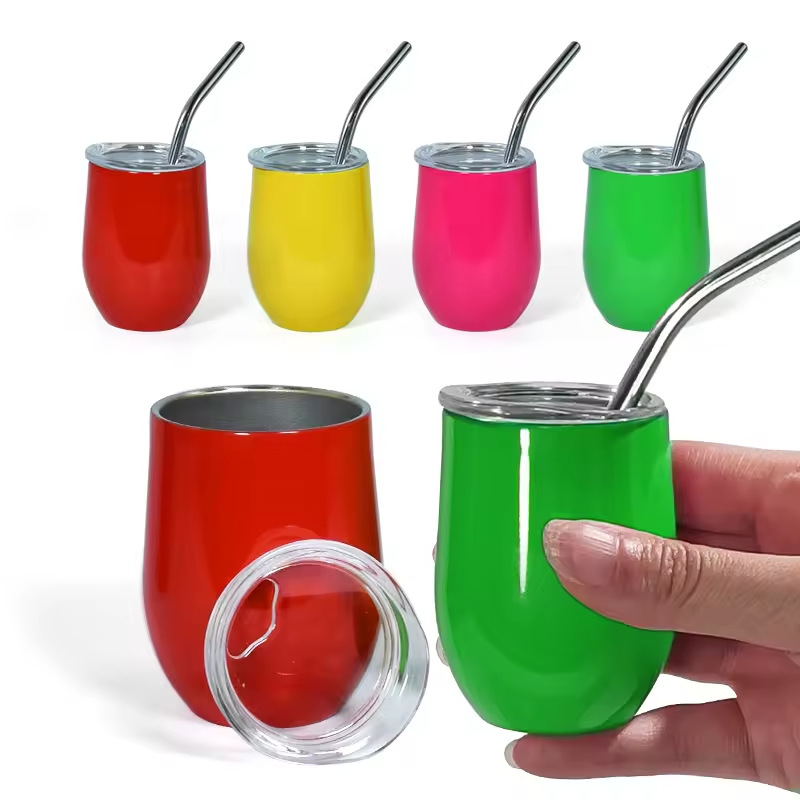 3oz Mini Neon Color Sublimation Wine Tumblers with Stainless Steel Straw 48Pack USA Warehouse