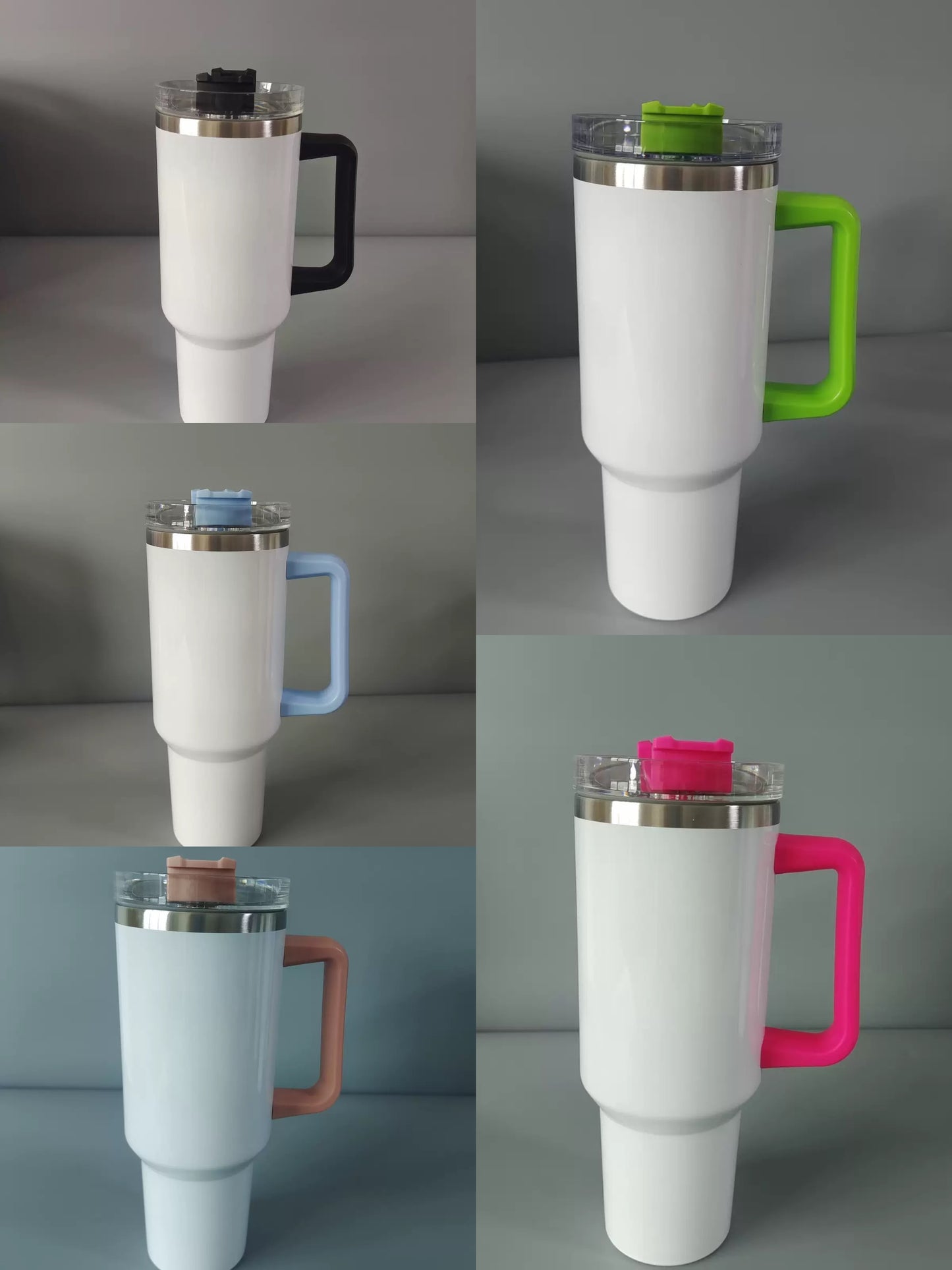 H1.0 40oz Glossy White Blank Sublimation Double Vacuum Mugs with Color Handle 20Pack China Warehouse