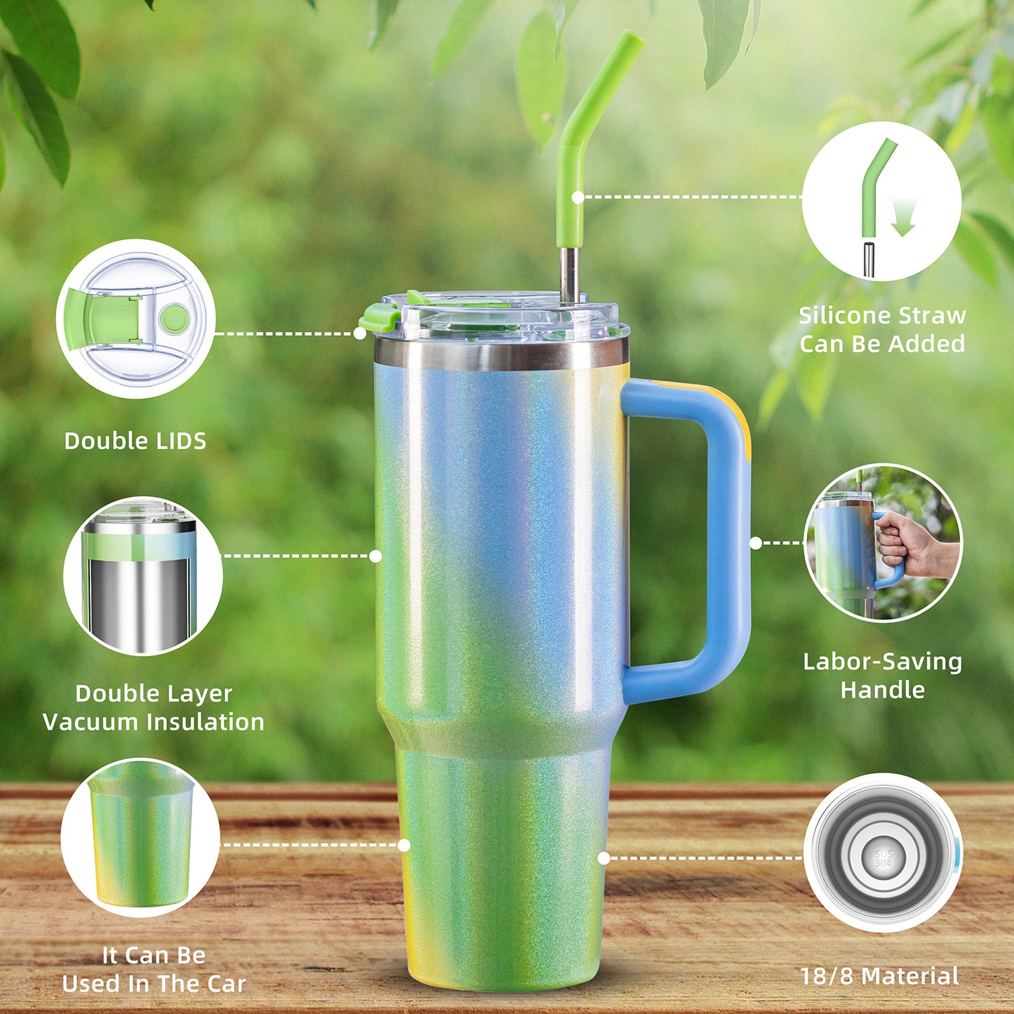 20Pack China Warehouse 40oz Gradient Shimmer Color Tumblers with 2 in one Lids for Laser Engraving