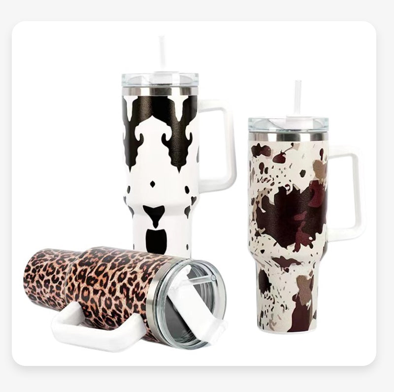 40oz 3D Leopard Print Tumblers with Handle Insulated Vacuum Stainless Steel Travel Mugs 20Pack China Warehouse
