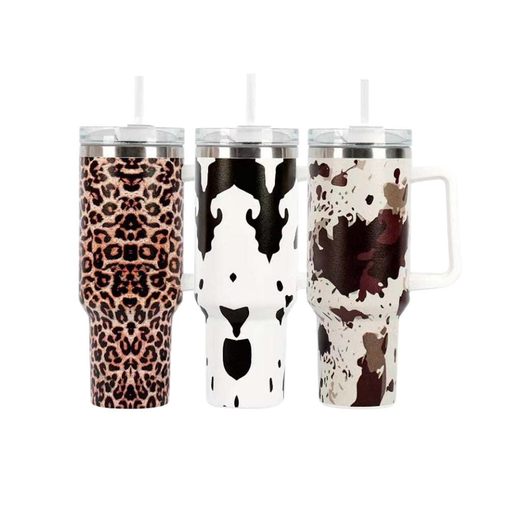 40oz 3D Leopard Print Tumblers with Handle Insulated Vacuum Stainless Steel Travel Mugs 20Pack China Warehouse