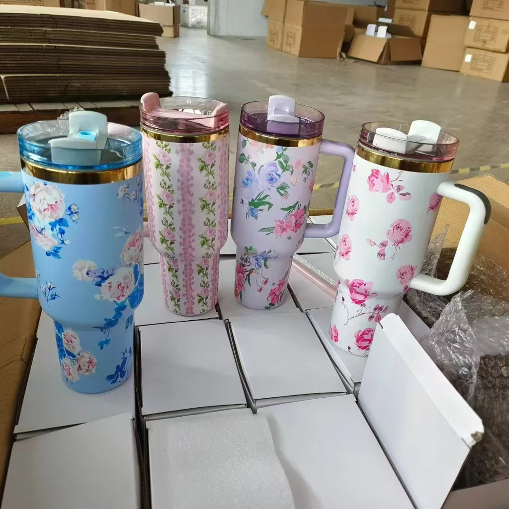 14oz 40oz Love Shack Fancy Collab πΈ π Mirror Gold Underneath Blank Quencher Tumblers with Flower Designs 20Pack