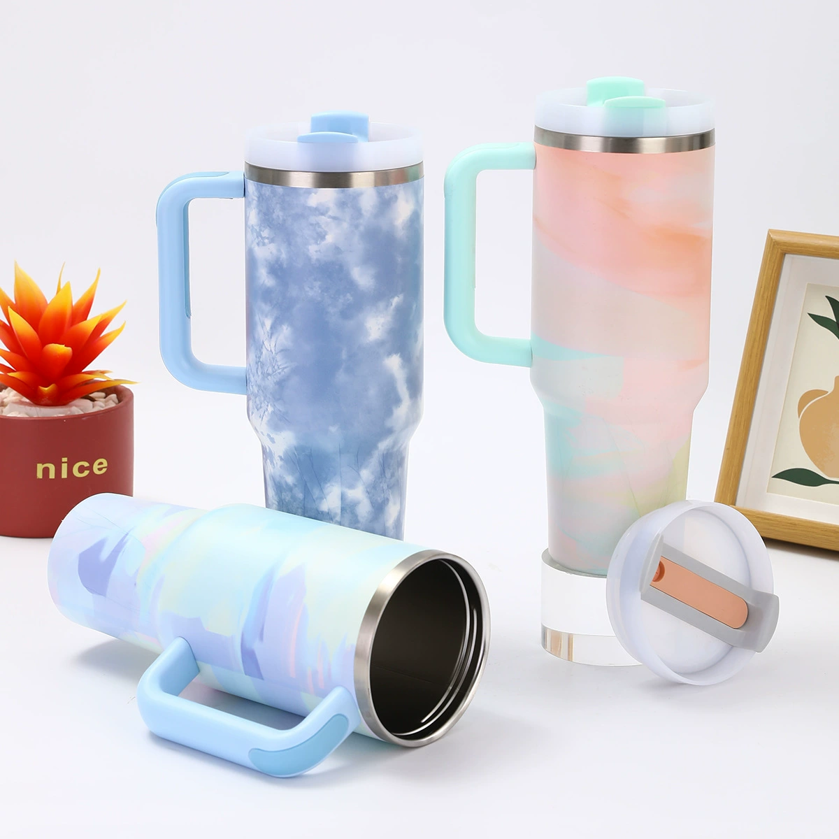 H2.0 40oz Warm Serene Brushstrokes Tie Dye Quencher Tumblers For Laser Engraving 20Pack China Warehouse