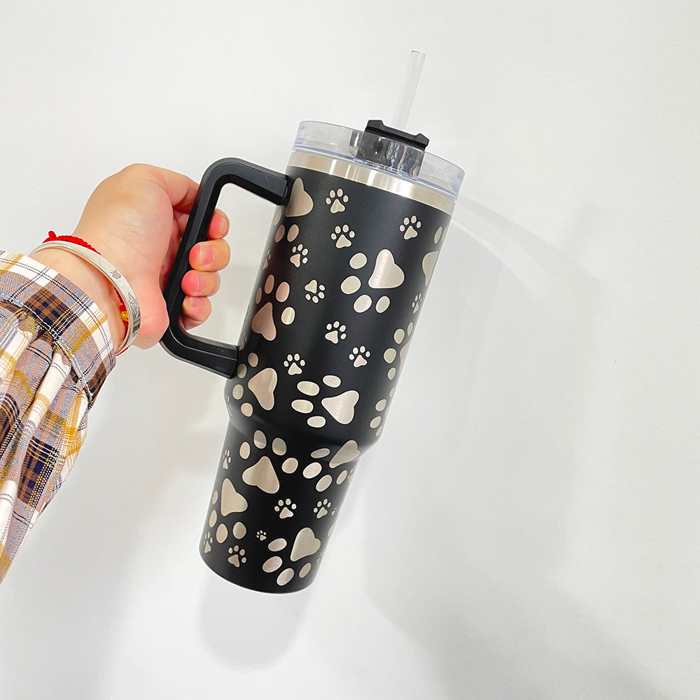H1.0 40oz Paw Print Stainless Steel Travel Mugs with Handle 20Pack China Warehouse