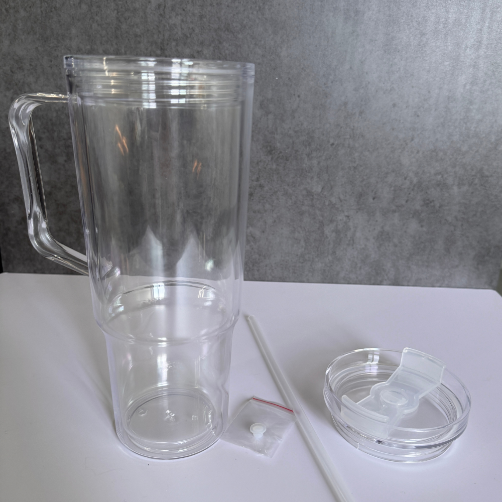 40oz Pre Drilled Hole Snow Globe Plastic Mugs Clear Double Wall Cups 20Pack China Warehouse