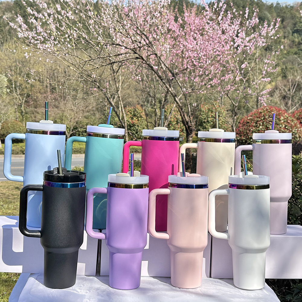 40oz 🌈Rainbow Plated Tumblers Powder Coated Quencher Tumbler with Meatl Straw for Laser Engraving 20Pack China