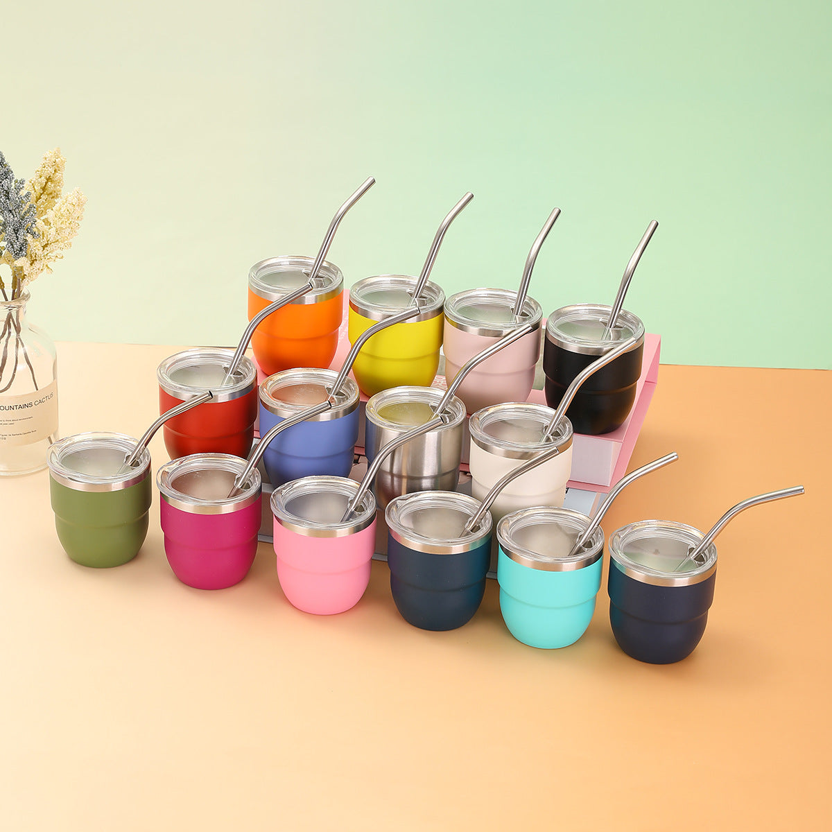 50Pack China Warehouse 4oz Yeti Style Doule Wall Stainless Steel Mini Shot Tumblers with Metal Straw for Laser Engraving