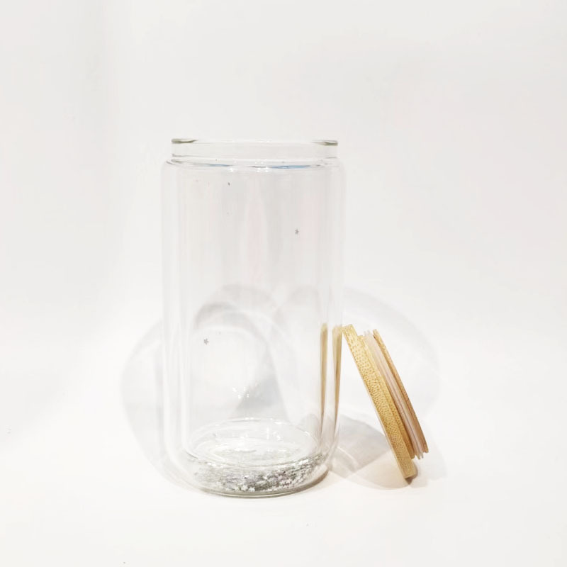 12oz Snow Globe Sublimation Glass Can with Wooden Lids Pre Drilled Hole with Plug 25Pack USA Warehouse