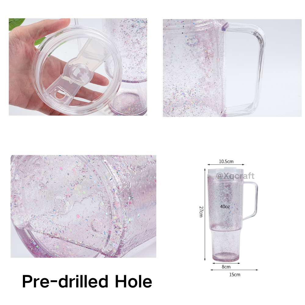 40oz Pre Drilled Hole Snow Globe Plastic Mugs Clear Double Wall Cups 20Pack China Warehouse