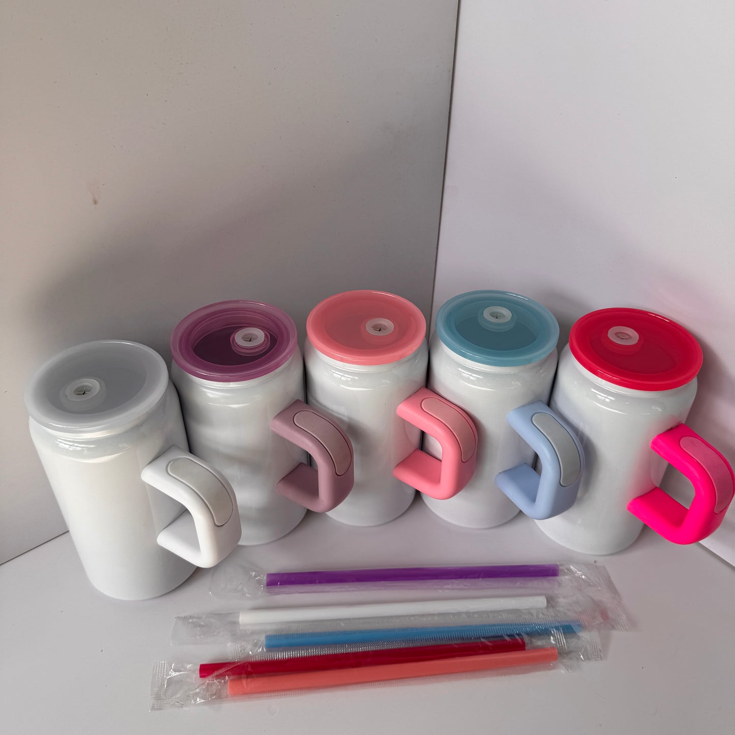 16oz Glossy White Color Sublimation Stainless Steel Mugs with Cute Handle for Kids 25 Pack China Warehouse