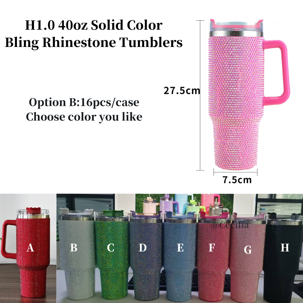 H1.0 40oz Bling Rhinestone Solid Color Luxury Style Tumblers for Women 16 Pack China Warehouse