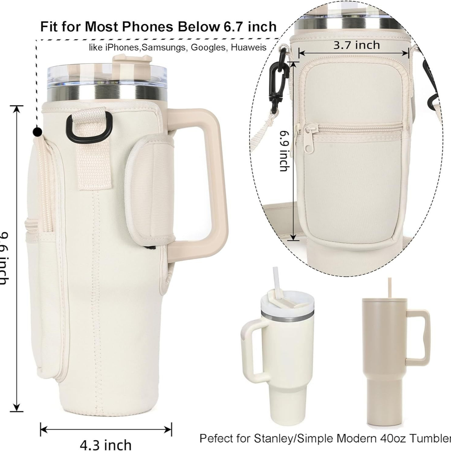Water Bottle Pouch for Stanley Quencher Series Tumblers Cup Backpack with Multiple Pockets for Phone, Cards, Keys (Bag Only) 20Pack China Warehouse