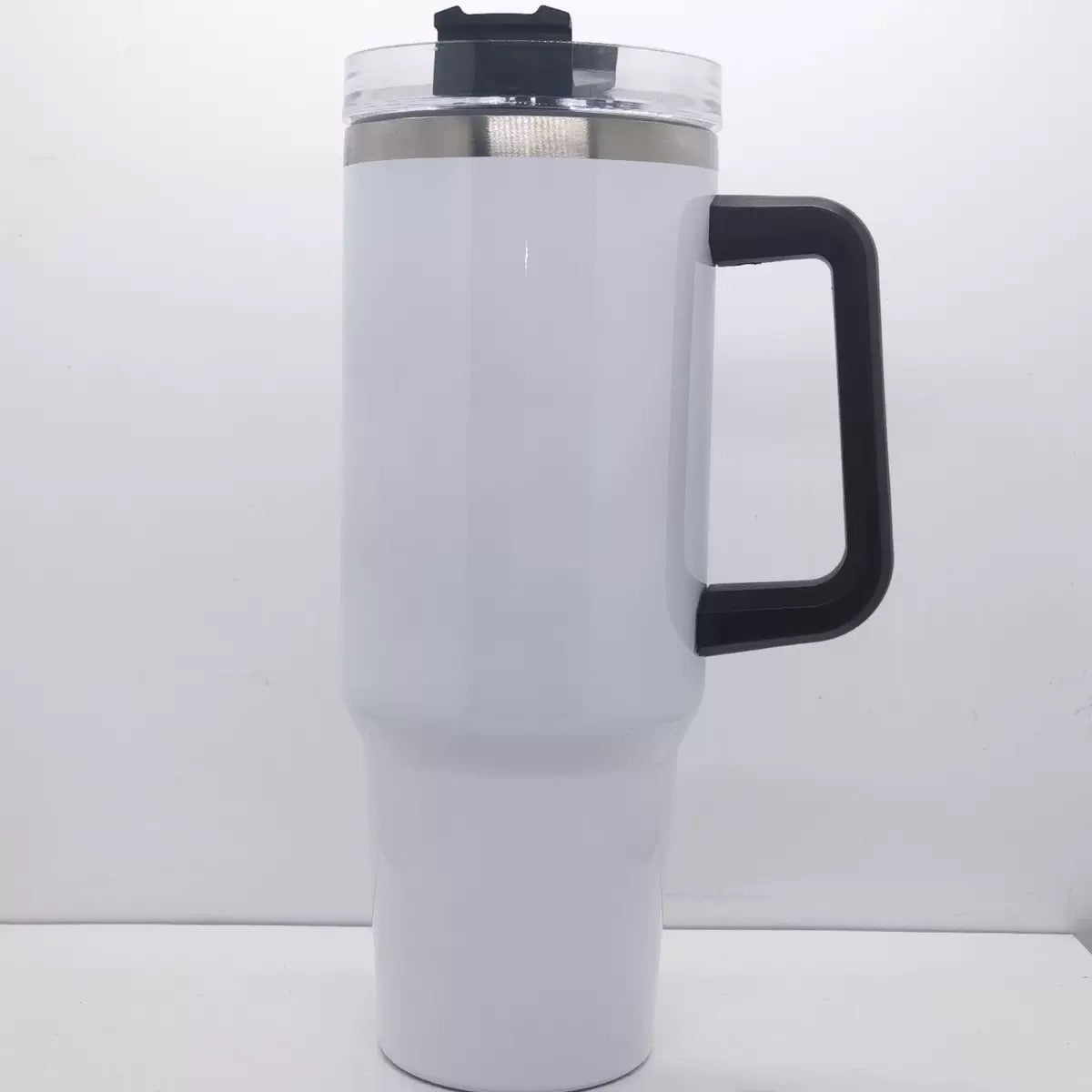 H1.0 40oz Glossy White Blank Sublimation Double Vacuum Mugs with Color Handle 20Pack China Warehouse