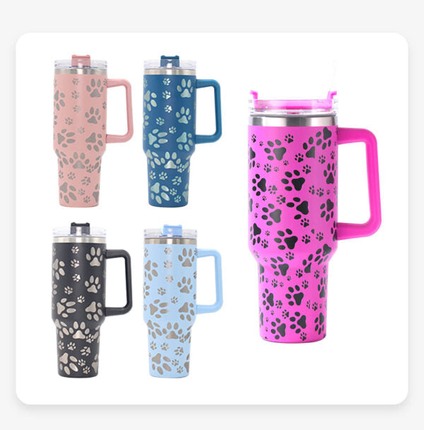 H1.0 40oz Paw Print Stainless Steel Travel Mugs with Handle 20Pack China Warehouse