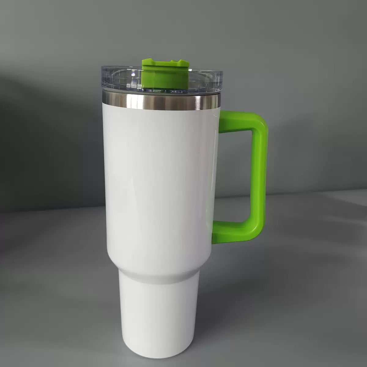 H1.0 40oz Glossy White Blank Sublimation Double Vacuum Mugs with Color Handle 20Pack China Warehouse