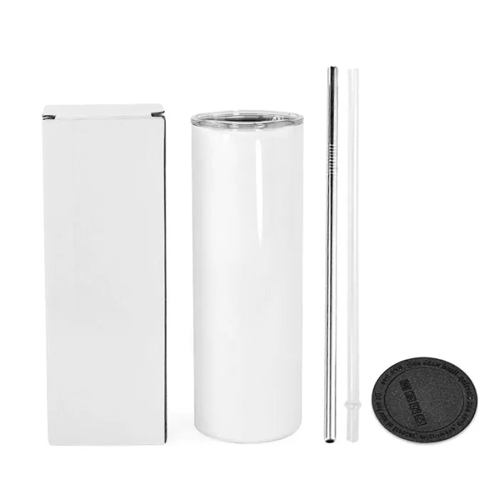 20oz Flat Edge Blank Sublimation Skinny Stainless Steel Double Wall Tumblers 50 Pack USA Warehouse