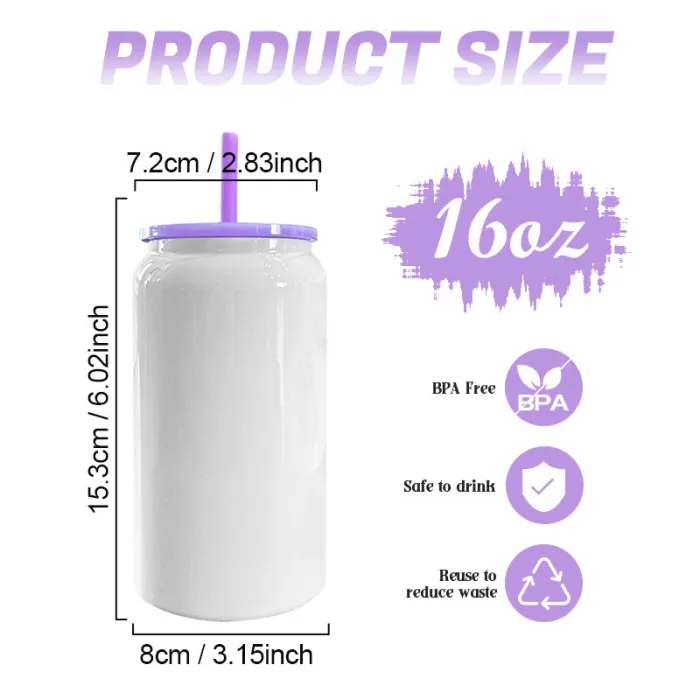16oz White Stainless Steel Sublimation Cup Libby Shape Soda Beer Can for UV DTF Wraps 25 Pack USA Warehouse