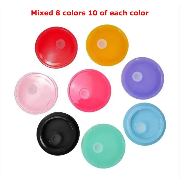 16oz Glass Can Plastic Lids Macaron Color Cover for Cups 80Pack USA Warehouse