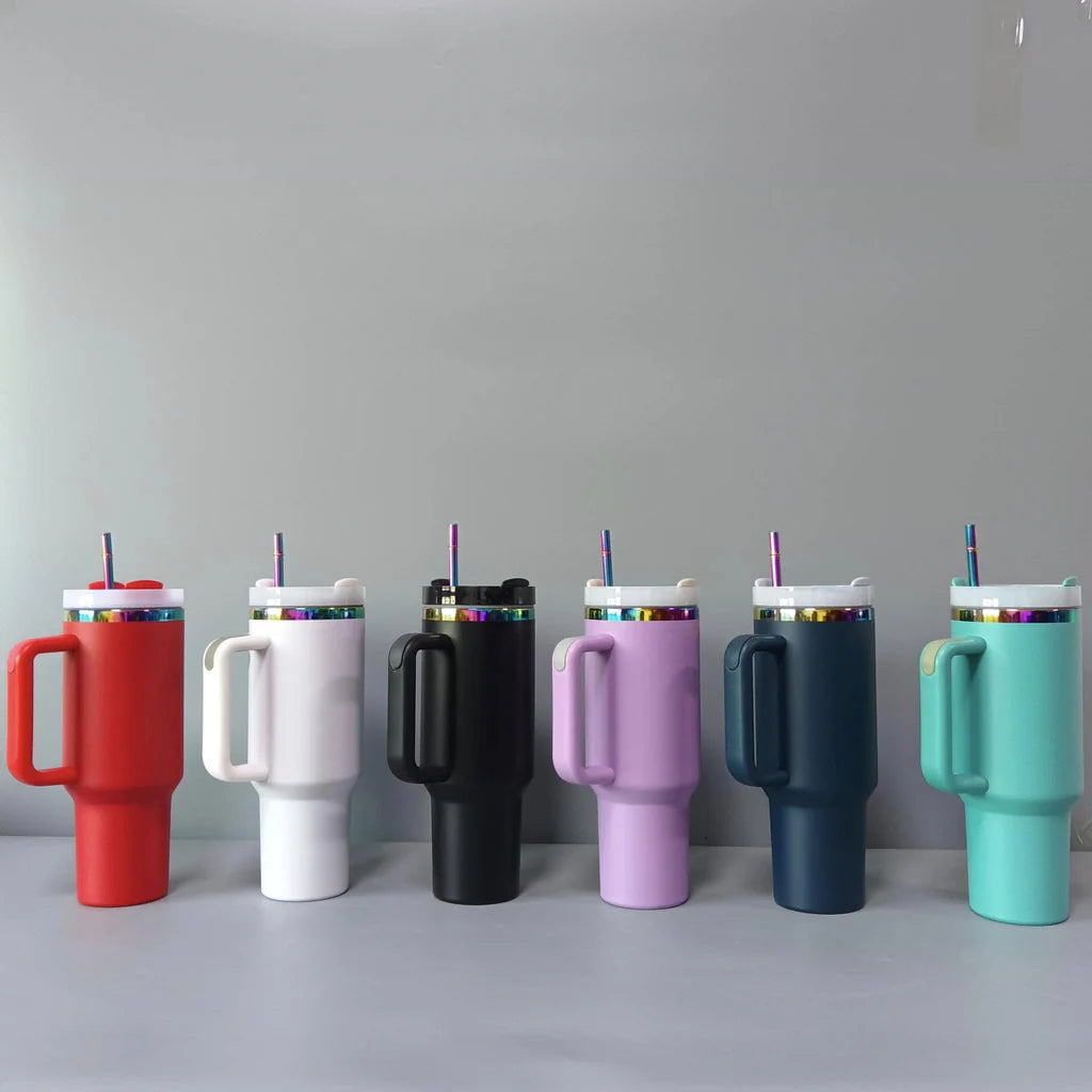 40oz 🌈Rainbow Plated Tumblers Powder Coated Quencher Tumbler with Meatl Straw for Laser Engraving 20Pack China