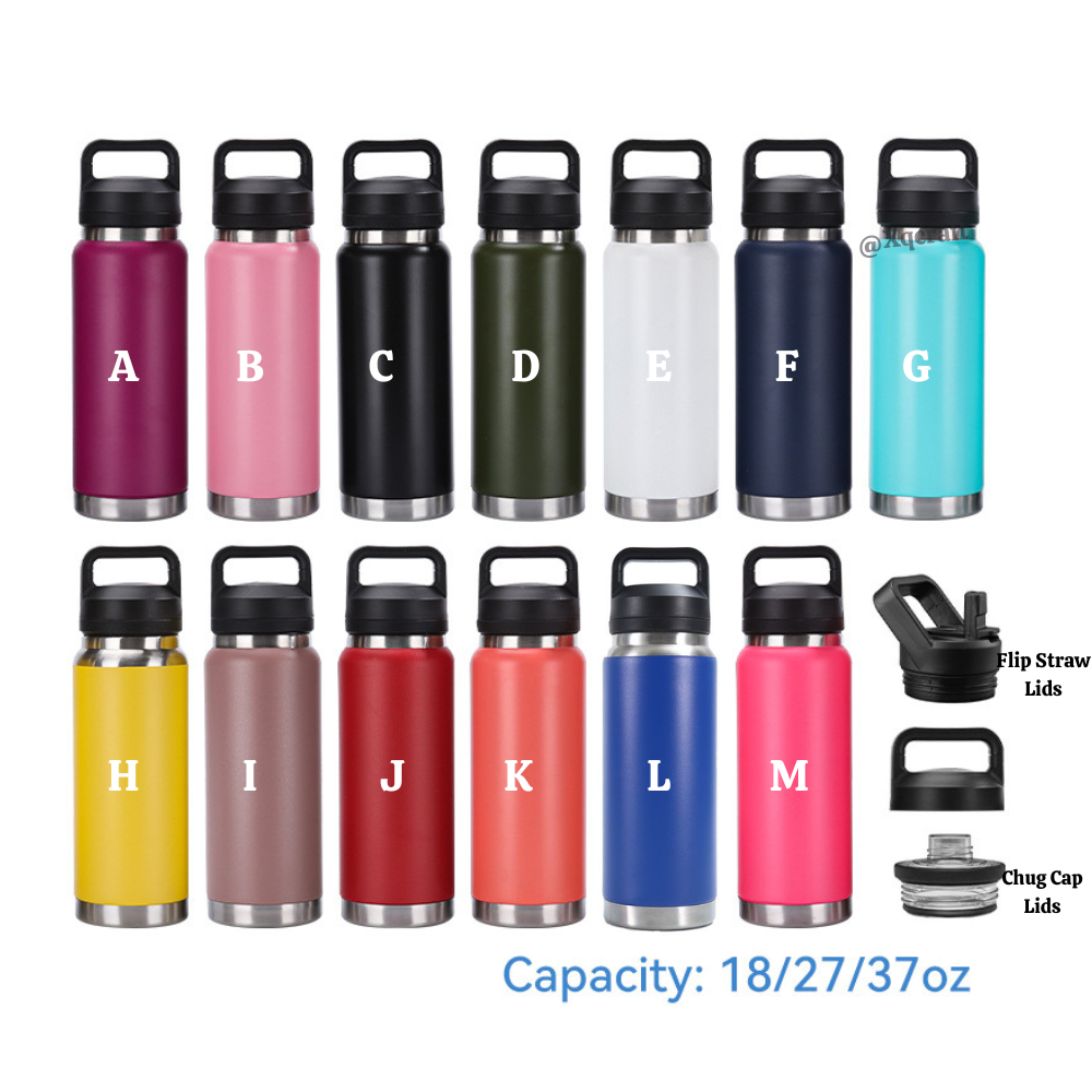 18oz 27oz 37oz Yeti Style Powder Coated Water Bottles with Flip Straw and Chug Cap Lids for Laser Engarving 25 Pack China Warehouse