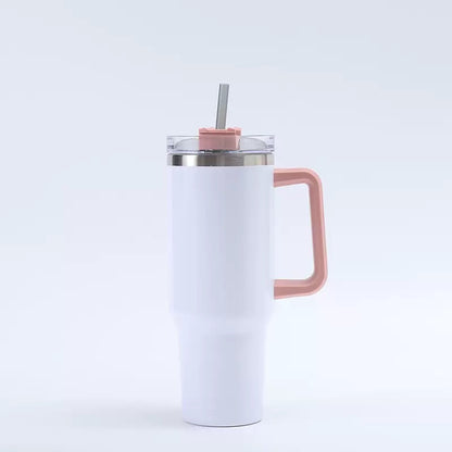 H1.0 40oz Glossy White Blank Sublimation Double Vacuum Mugs with Color Handle 20Pack China Warehouse