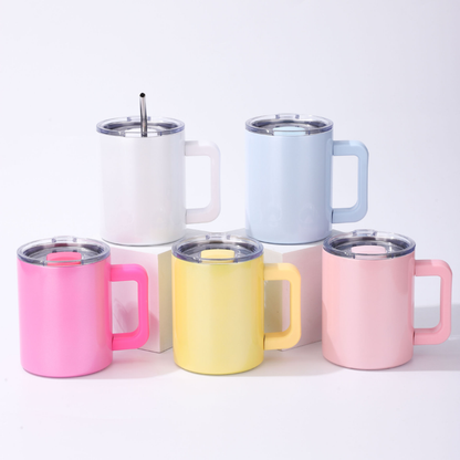 10oz Blank Sublimation  Lowball Mugs With Removable Plastic Handle and Magnetic Lids 25 Pack USA Warehouse