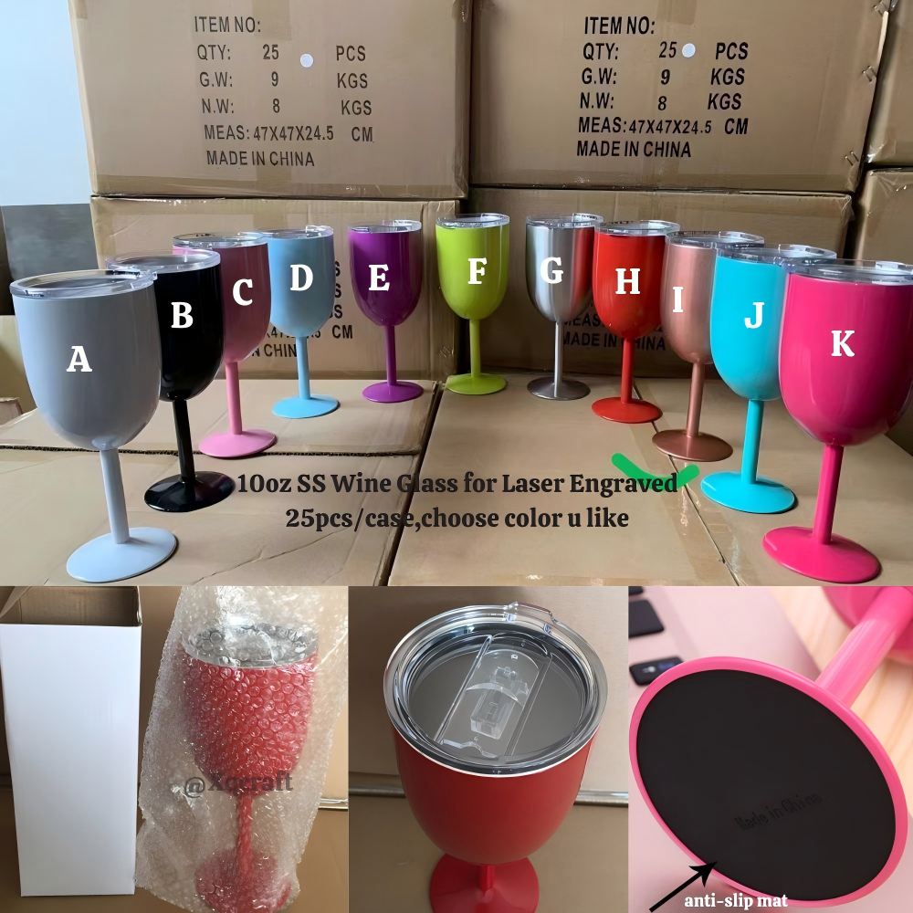 10oz Stainless Steel Wine Glasses for Laser Engraved 25 Pack China Warehouse