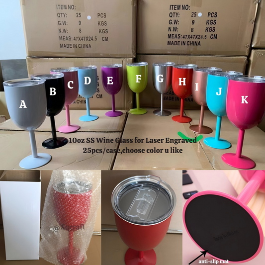 10oz Stainless Steel Wine Glasses for Laser Engraved 25 Pack China Warehouse