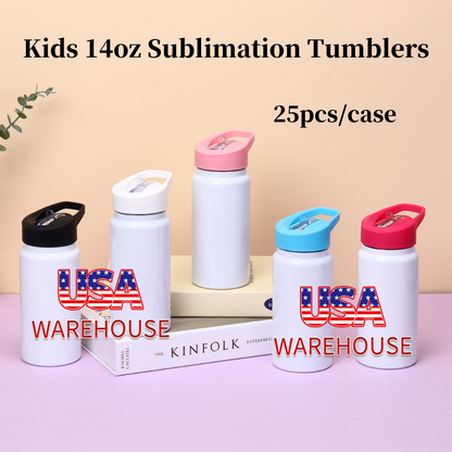 25Pack USA Warehouse Kids 14oz Sublimation Stainless Steel Tumblers Outdoor Children Water Cups