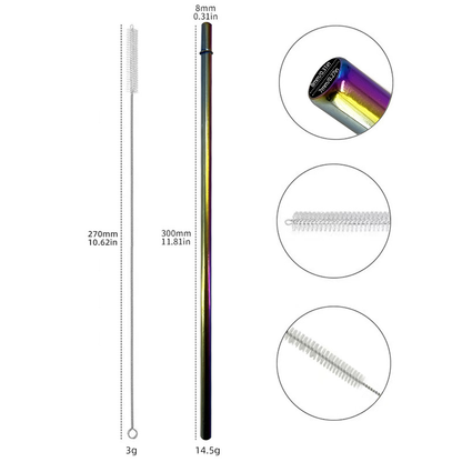 12 inch Stianless Steel Rainbow Color Straw and Cleaning Brush Set for 40oz Tumblers 50Pack China by Air✈️