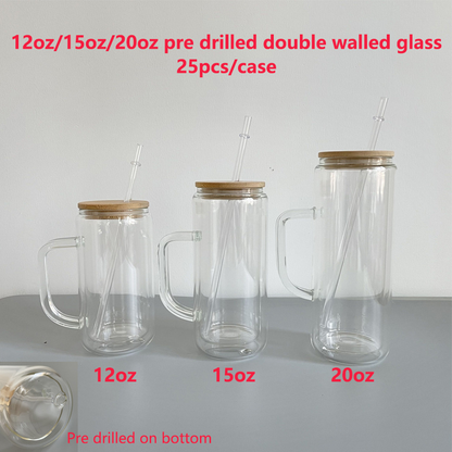 12oz 16oz 20oz Snow Globe Glass Pre Drilled Sublimation Mugs with Wooden Lids or Colorful Lids 25pack China Warehouse