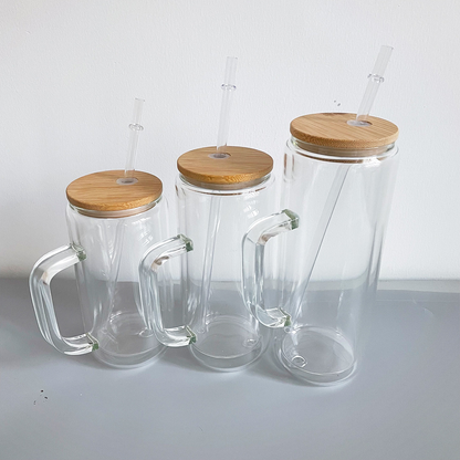 12oz 16oz 20oz Snow Globe Glass Pre Drilled Sublimation Mugs with Wooden Lids or Colorful Lids 25pack China Warehouse